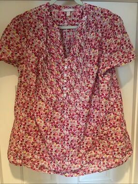 Woman Within Red Floral Pintuck Button-Front Blouse
